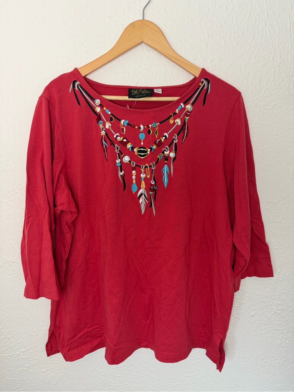 Bob Mackie Wearable Art Womens XL NWT Red Embroidered Southwest Top